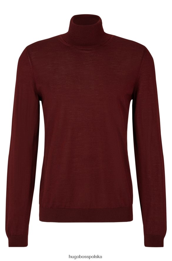 Hugo Boss Ciemnoczerwony sweter Hugo o dopasowanym kroju z golfem, z dziewiczej wełny ciemno czerwony R0X0H6984