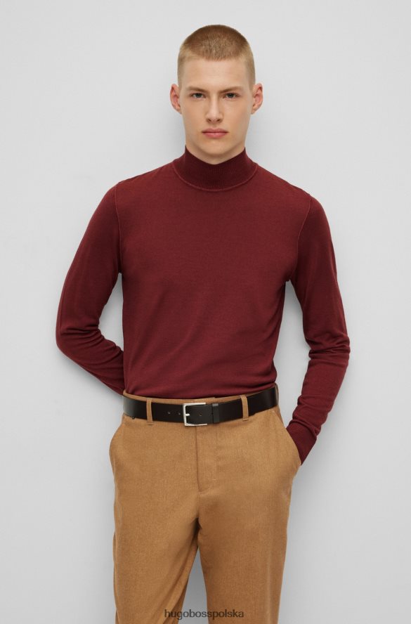 Hugo Boss Ciemnoczerwony sweter hugo z okrągłym dekoltem z dziewiczej wełny i jedwabiu ciemno czerwony R0X0H63806