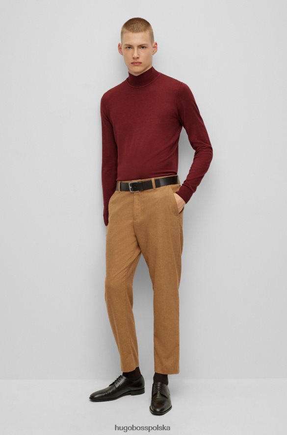 Hugo Boss Ciemnoczerwony sweter hugo z okrągłym dekoltem z dziewiczej wełny i jedwabiu ciemno czerwony R0X0H63806