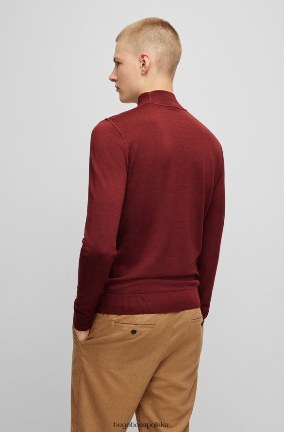 Hugo Boss Ciemnoczerwony sweter hugo z okrągłym dekoltem z dziewiczej wełny i jedwabiu ciemno czerwony R0X0H63806