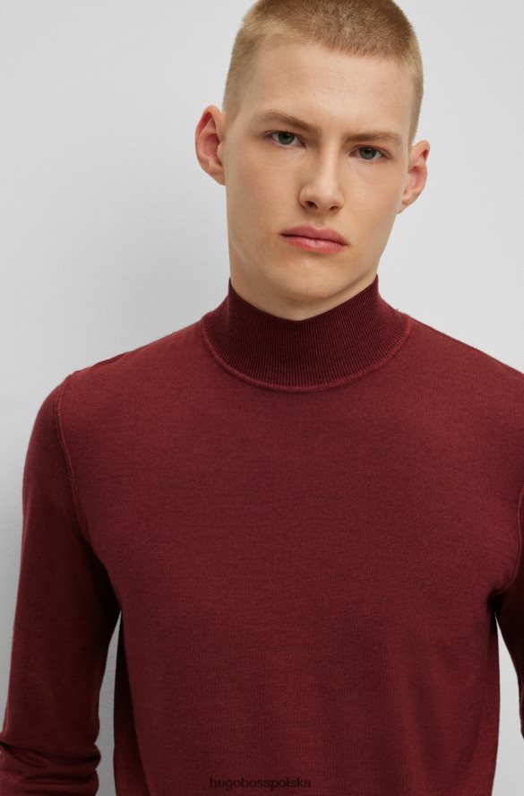 Hugo Boss Ciemnoczerwony sweter hugo z okrągłym dekoltem z dziewiczej wełny i jedwabiu ciemno czerwony R0X0H63806