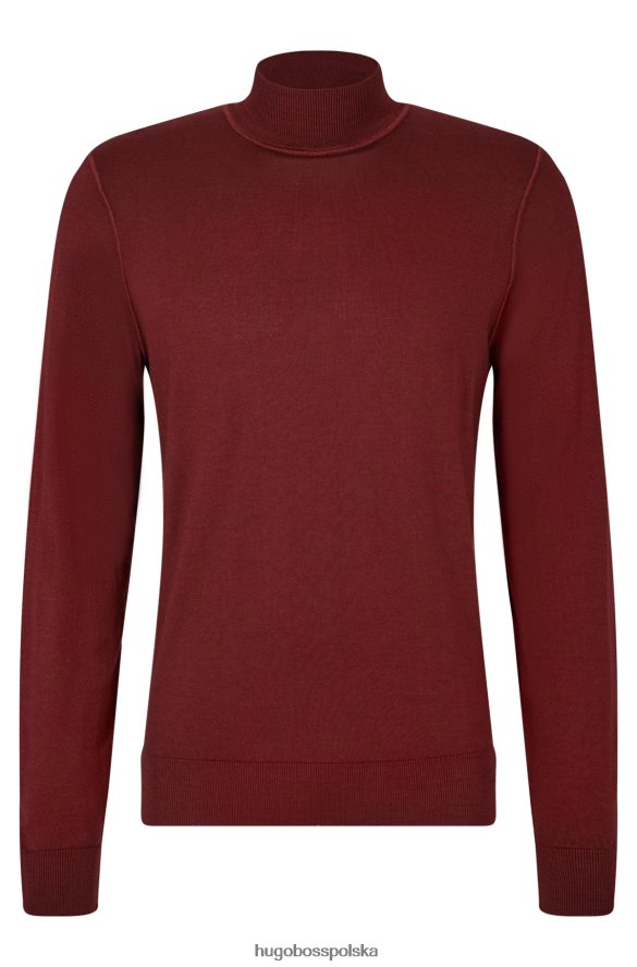 Hugo Boss Ciemnoczerwony sweter hugo z okrągłym dekoltem z dziewiczej wełny i jedwabiu ciemno czerwony R0X0H63806