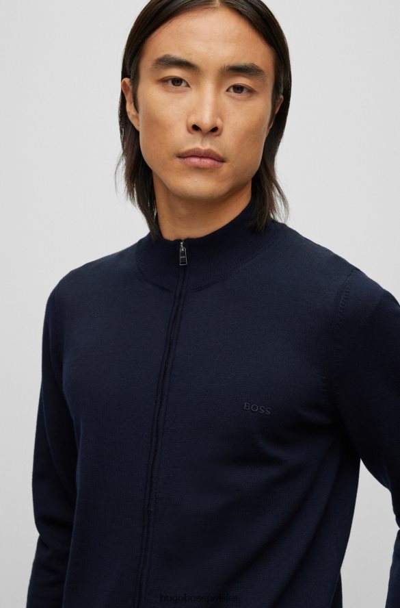 Hugo Boss Ciemnoniebieski kardigan Hugo z dziewiczej wełny, zapinany na zamek, z haftowanym logo ciemny niebieski R0X0H64431