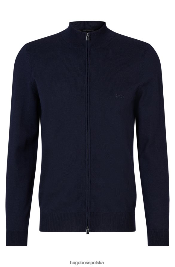 Hugo Boss Ciemnoniebieski kardigan Hugo z dziewiczej wełny, zapinany na zamek, z haftowanym logo ciemny niebieski R0X0H64431