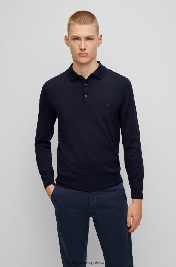 Hugo Boss Ciemnoniebieski sweter polo hugo z dziewiczej wełny z haftowanym logo ciemny niebieski R0X0H61275