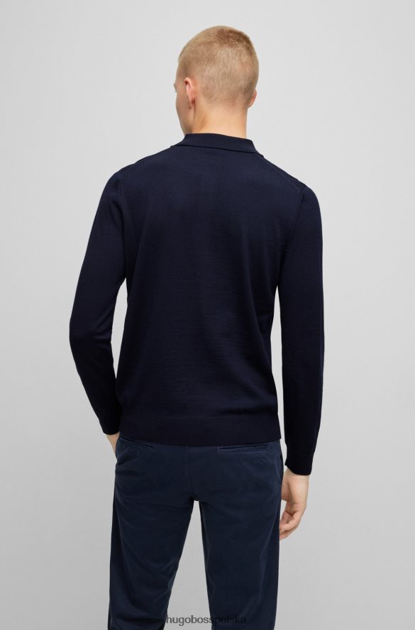 Hugo Boss Ciemnoniebieski sweter polo hugo z dziewiczej wełny z haftowanym logo ciemny niebieski R0X0H61275