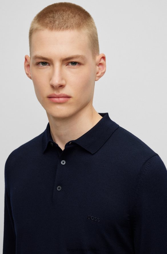 Hugo Boss Ciemnoniebieski sweter polo hugo z dziewiczej wełny z haftowanym logo ciemny niebieski R0X0H61275