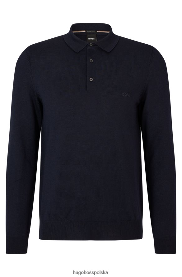 Hugo Boss Ciemnoniebieski sweter polo hugo z dziewiczej wełny z haftowanym logo ciemny niebieski R0X0H61275