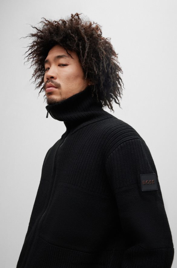 Hugo Boss Czarna kurtka hugo o regularnym kroju z naszywką z logo czarny R0X0H63543