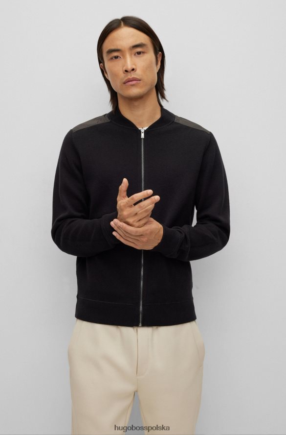 Hugo Boss Czarny, dwustronny kardigan hugo zapinany na zamek z wyściełanymi wstawkami czarny R0X0H63270