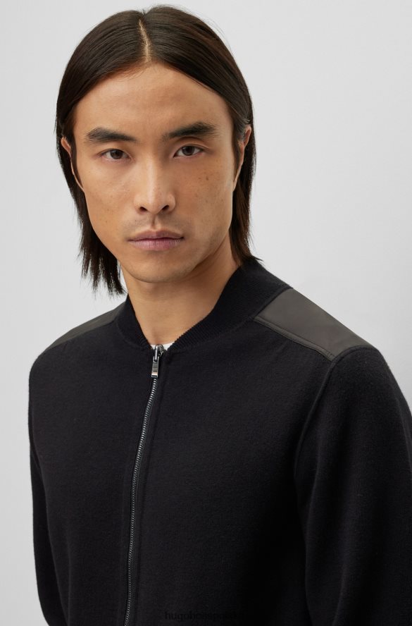 Hugo Boss Czarny, dwustronny kardigan hugo zapinany na zamek z wyściełanymi wstawkami czarny R0X0H63270