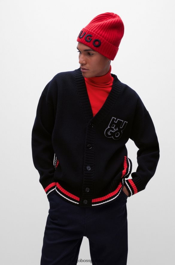 Hugo Boss Czarny kardigan hugo oversize z bawełny organicznej z nałożonym logo czarny R0X0H62845