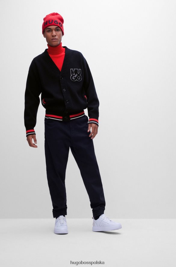 Hugo Boss Czarny kardigan hugo oversize z bawełny organicznej z nałożonym logo czarny R0X0H62845