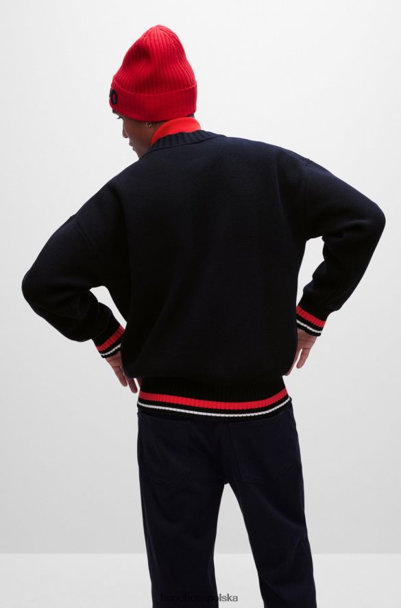 Hugo Boss Czarny kardigan hugo oversize z bawełny organicznej z nałożonym logo czarny R0X0H62845