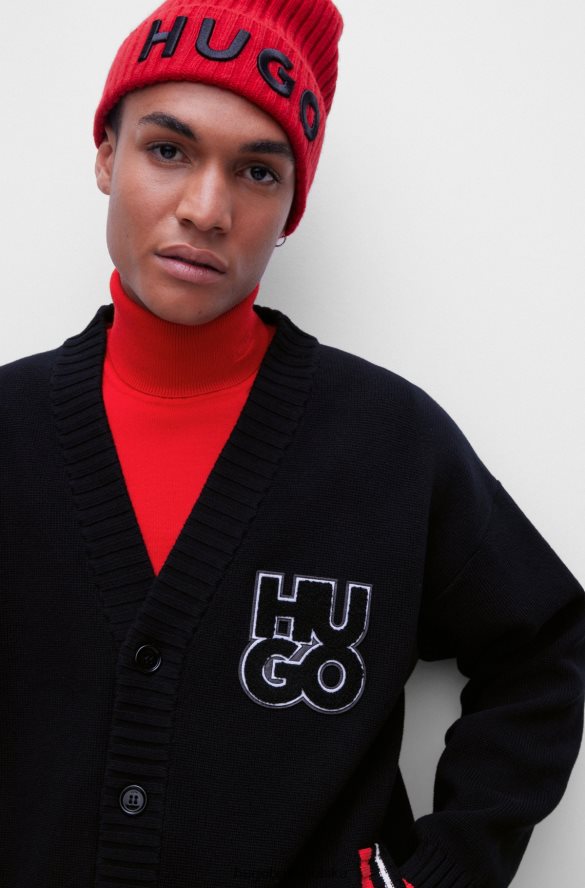 Hugo Boss Czarny kardigan hugo oversize z bawełny organicznej z nałożonym logo czarny R0X0H62845