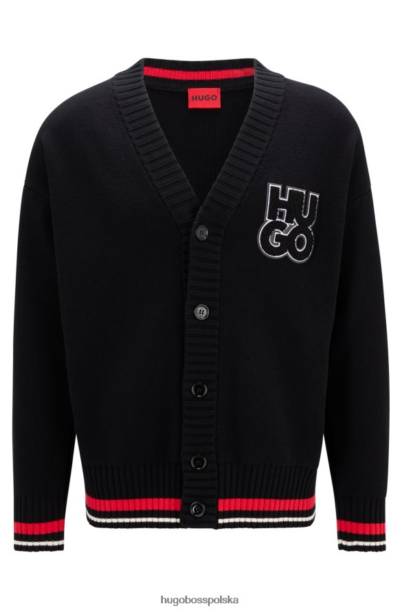 Hugo Boss Czarny kardigan hugo oversize z bawełny organicznej z nałożonym logo czarny R0X0H62845