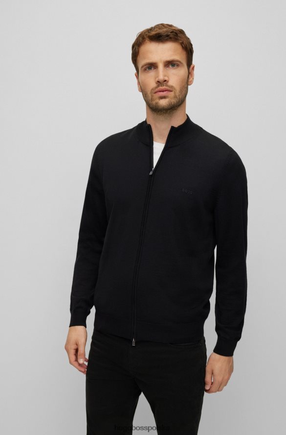 Hugo Boss Czarny kardigan hugo zapinany na zamek z dziewiczej wełny z haftowanym logo czarny R0X0H64433