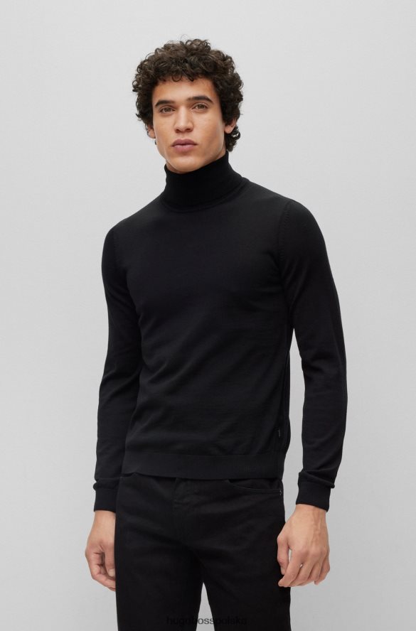 Hugo Boss Czarny sweter Hugo o dopasowanym kroju z golfem, z dziewiczej wełny czarny R0X0H6990
