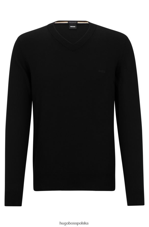 Hugo Boss Czarny sweter Hugo z bawełny organicznej, z wyszytym logo, z dekoltem w kształcie litery V czarny R0X0H62314