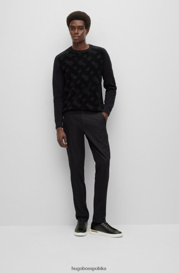 Hugo Boss Czarny sweter hugo o regularnym kroju z żakardowym wzorem z monogramem czarny R0X0H63010