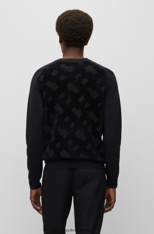 Hugo Boss Czarny sweter hugo o regularnym kroju z żakardowym wzorem z monogramem czarny R0X0H63010