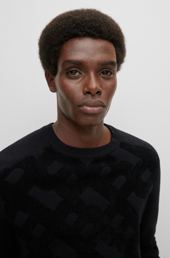 Hugo Boss Czarny sweter hugo o regularnym kroju z żakardowym wzorem z monogramem czarny R0X0H63010