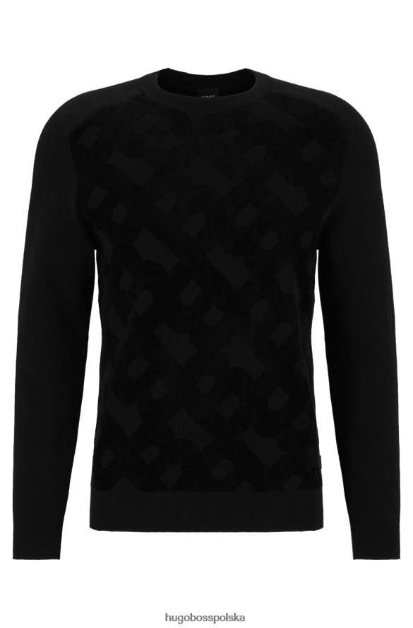 Hugo Boss Czarny sweter hugo o regularnym kroju z żakardowym wzorem z monogramem czarny R0X0H63010