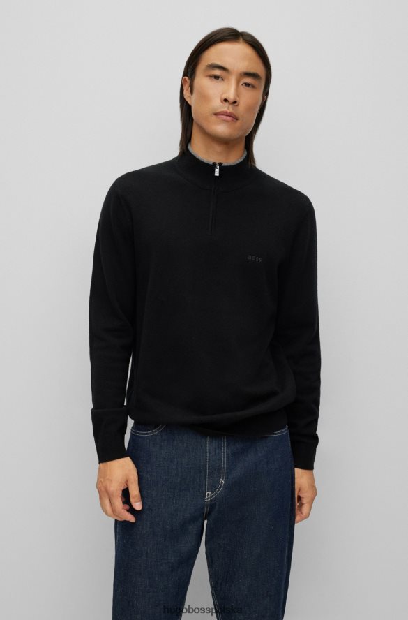 Hugo Boss Czarny sweter hugo z dziewiczą wełną, zapinany na zamek i z wyhaftowanym logo czarny R0X0H61316