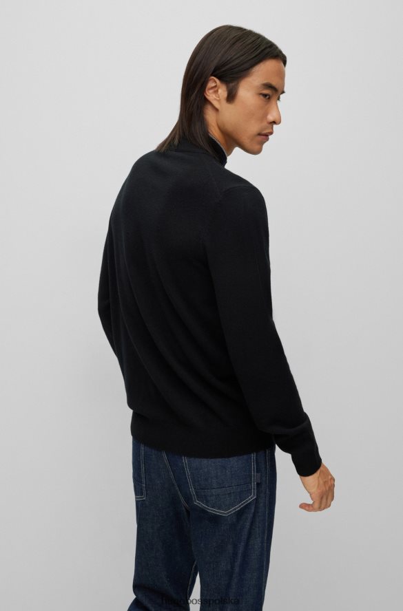 Hugo Boss Czarny sweter hugo z dziewiczą wełną, zapinany na zamek i z wyhaftowanym logo czarny R0X0H61316