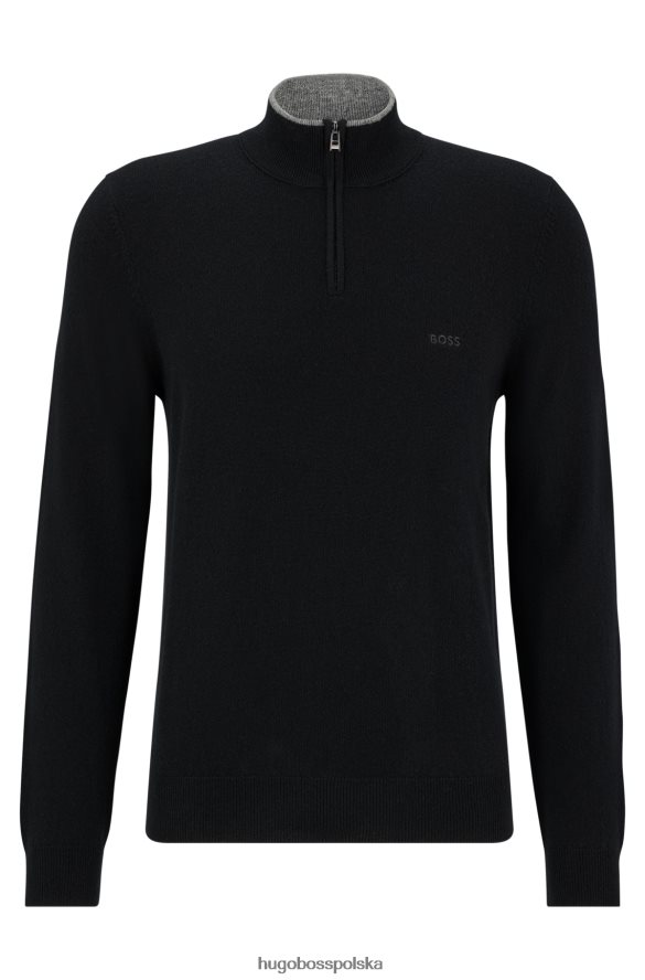 Hugo Boss Czarny sweter hugo z dziewiczą wełną, zapinany na zamek i z wyhaftowanym logo czarny R0X0H61316