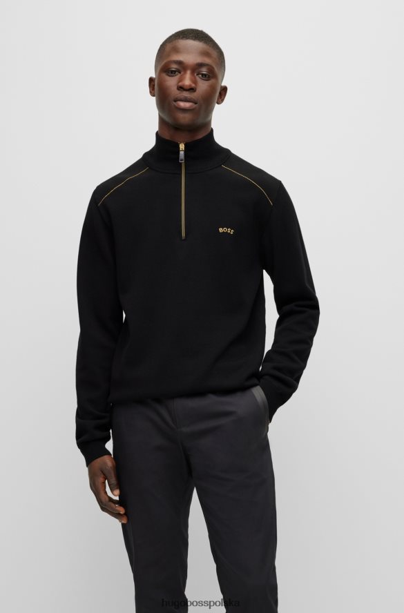 Hugo Boss Czarny sweter z logo i zamkiem błyskawicznym, wykonany z bawełny i wełny hugo czarny R0X0H62318