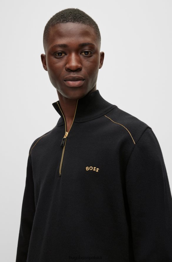 Hugo Boss Czarny sweter z logo i zamkiem błyskawicznym, wykonany z bawełny i wełny hugo czarny R0X0H62318