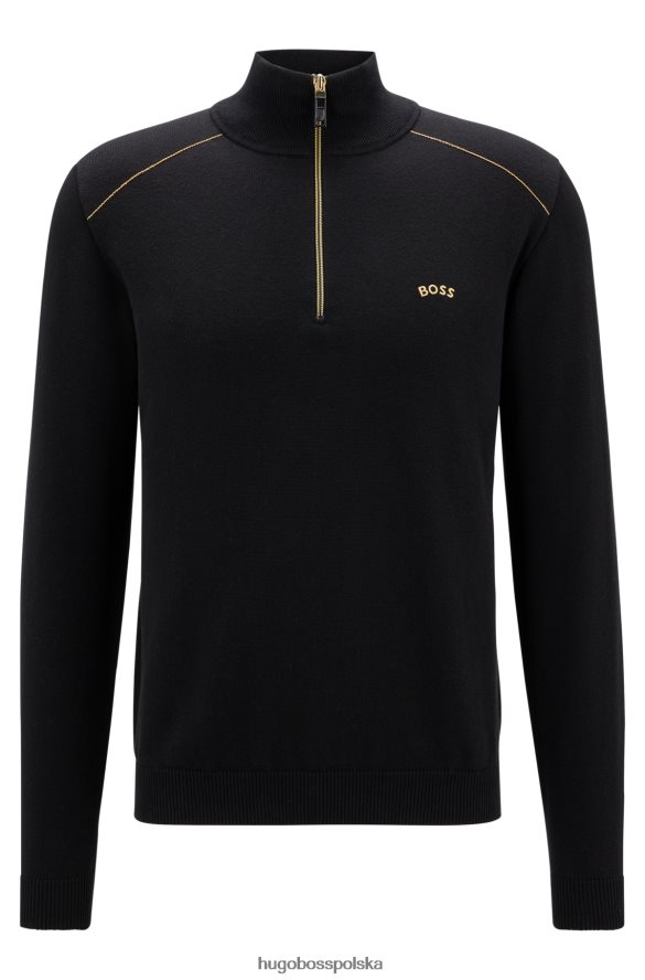 Hugo Boss Czarny sweter z logo i zamkiem błyskawicznym, wykonany z bawełny i wełny hugo czarny R0X0H62318