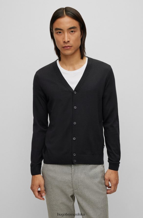 Hugo Boss Czarny zapinany na guziki kardigan z dziewiczej wełny z haftowanym logo hugo czarny R0X0H63094