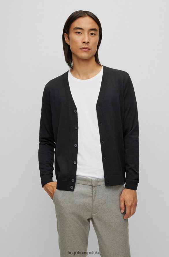 Hugo Boss Czarny zapinany na guziki kardigan z dziewiczej wełny z haftowanym logo hugo czarny R0X0H63094