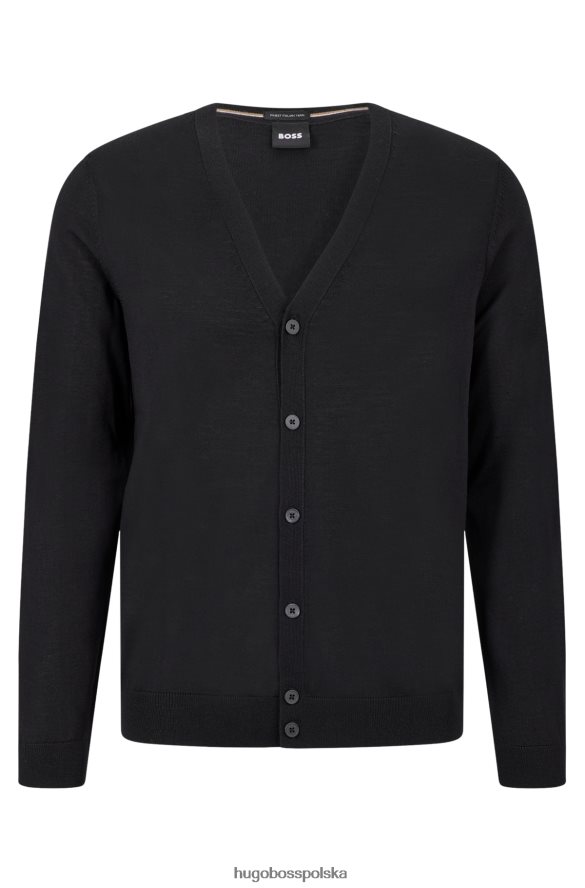 Hugo Boss Czarny zapinany na guziki kardigan z dziewiczej wełny z haftowanym logo hugo czarny R0X0H63094