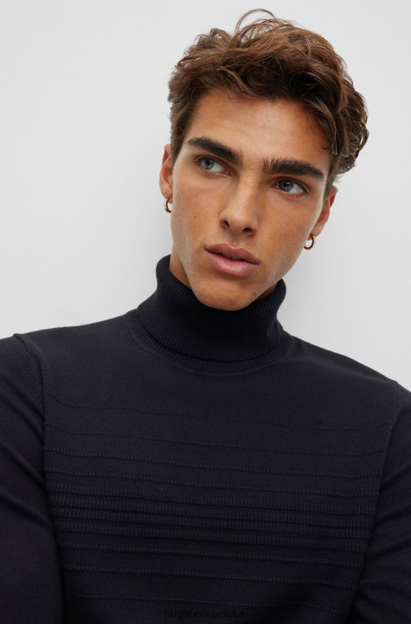Hugo Boss Dopasowany sweter z golfem w kolorze ciemnoniebieskim hugo z bawełny i dziewiczej wełny ciemny niebieski R0X0H62401