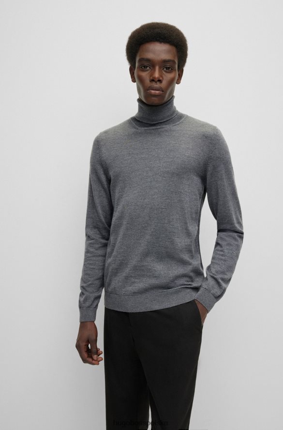 Hugo Boss Dopasowany sweter z golfem z szarej wełny Hugo szary R0X0H6981