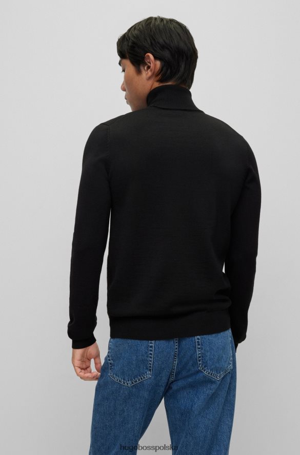 Hugo Boss Hugo Czarny sweter o dopasowanym kroju z golfem z dziewiczej wełny czarny R0X0H63760