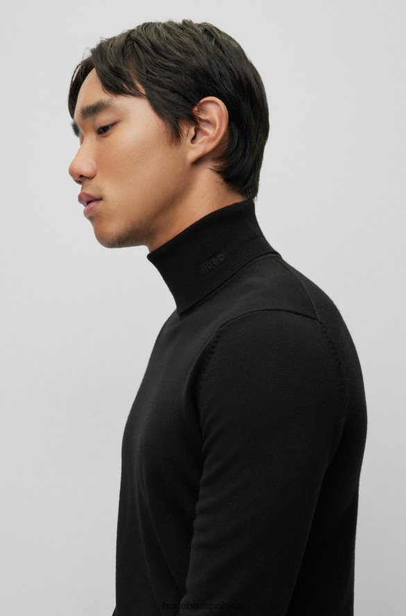 Hugo Boss Hugo Czarny sweter o dopasowanym kroju z golfem z dziewiczej wełny czarny R0X0H63760