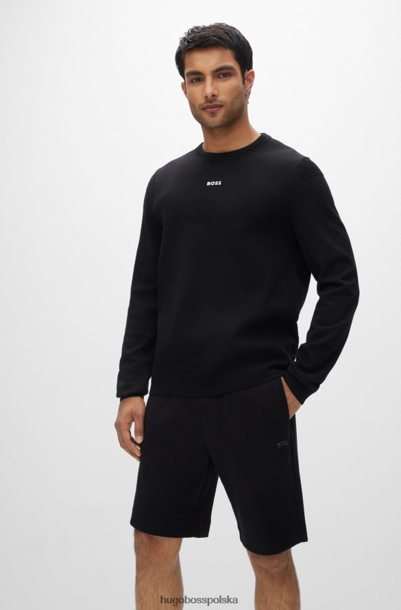 Hugo Boss Hugo Czarny sweter z mieszanki bawełny o regularnym kroju z kontrastowym logo czarny R0X0H62992