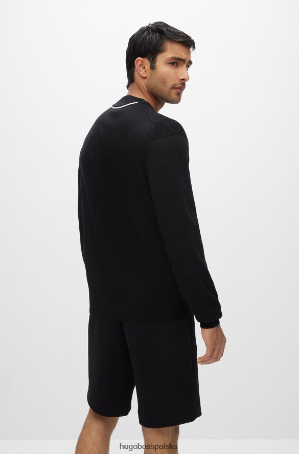 Hugo Boss Hugo Czarny sweter z mieszanki bawełny o regularnym kroju z kontrastowym logo czarny R0X0H62992