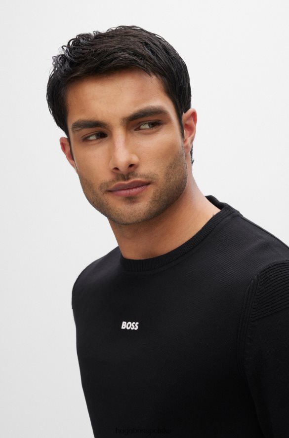 Hugo Boss Hugo Czarny sweter z mieszanki bawełny o regularnym kroju z kontrastowym logo czarny R0X0H62992
