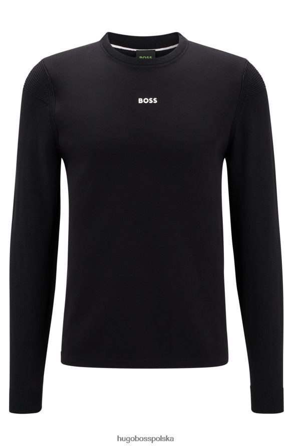 Hugo Boss Hugo Czarny sweter z mieszanki bawełny o regularnym kroju z kontrastowym logo czarny R0X0H62992