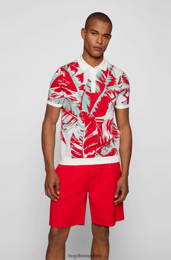 Hugo Boss Hugo Sweter polo z bawełny organicznej z motywem liści w kolorze czerwonym czerwony R0X0H64595