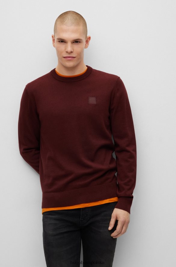 Hugo Boss Hugo Sweter z okrągłym dekoltem z bawełny i kaszmiru z ciemnoczerwonym logo ciemno czerwony R0X0H6932