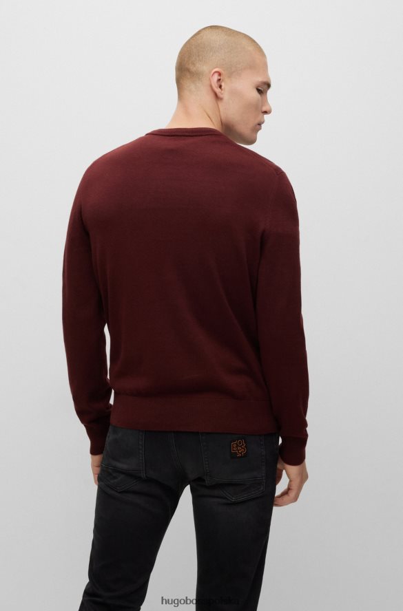 Hugo Boss Hugo Sweter z okrągłym dekoltem z bawełny i kaszmiru z ciemnoczerwonym logo ciemno czerwony R0X0H6932