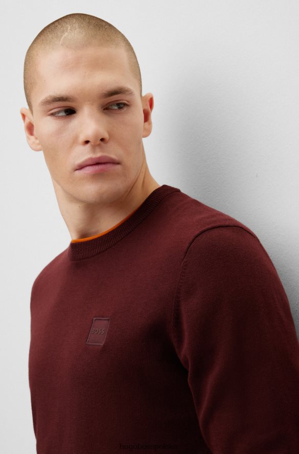 Hugo Boss Hugo Sweter z okrągłym dekoltem z bawełny i kaszmiru z ciemnoczerwonym logo ciemno czerwony R0X0H6932