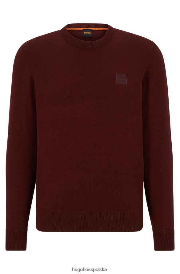 Hugo Boss Hugo Sweter z okrągłym dekoltem z bawełny i kaszmiru z ciemnoczerwonym logo ciemno czerwony R0X0H6932