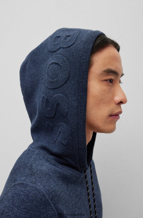 Hugo Boss Hugo ciemnoniebieska bluza z kapturem o regularnym kroju, wykonana z bawełny i dziewiczej wełny ciemny niebieski R0X0H62784